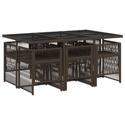 Градински трапезен комплект възглавници 7 части кафяв полиратан