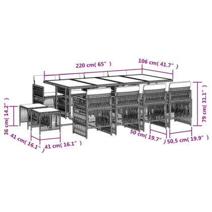 Градински комплект с възглавници, 13 части, бежов полиратан