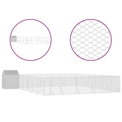 Външна клетка за куче с покрив сребриста 12x12x2,5 м стомана