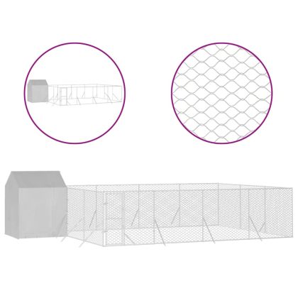 Външна клетка за куче с покрив сребриста 10x6x2,5 м стомана