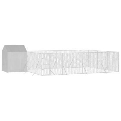 Външна клетка за куче с покрив сребриста 10x6x2,5 м стомана