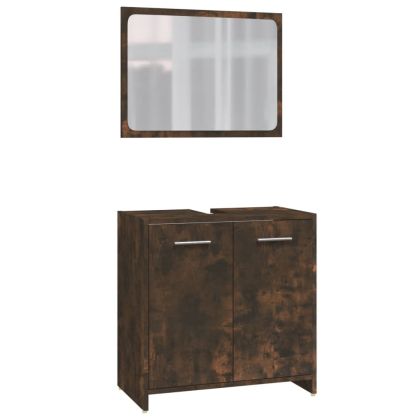 Комплект мебели за баня от 3 части, опушен дъб, инженерно дърво