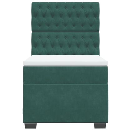 Боксспринг легло с матрак, тъмнозелена, 90x190 см, кадифе