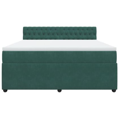 Боксспринг легло с матрак, тъмнозелено, 180x200 см, кадифе