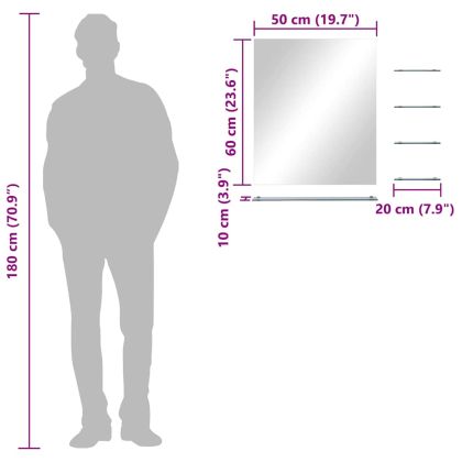 Стенно огледало с 5 рафта, сребристо, 50x60 см