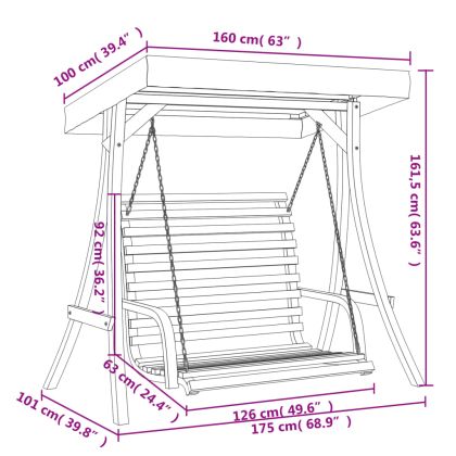 Люлееща се пейка със сенник, масивно дърво смърч с тиков финиш