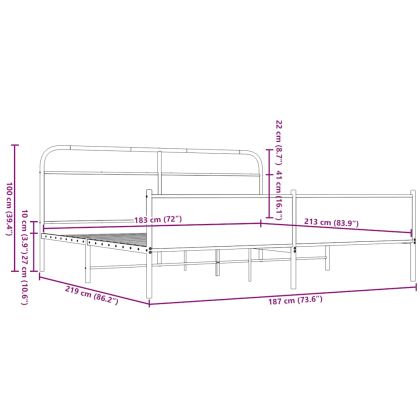 Метална рамка за легло, без матрак, кафяв дъб, 183x213 см