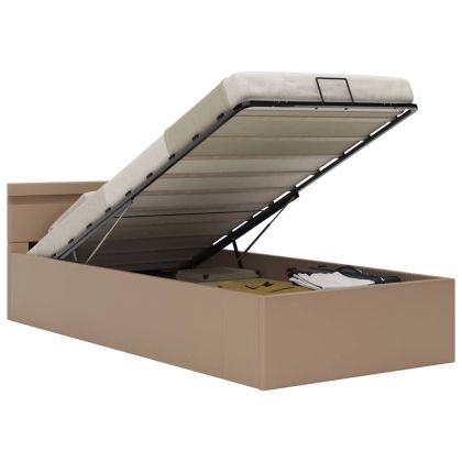 Легло с повдигащ механизъм и LED капучино еко кожа 100x200 cм