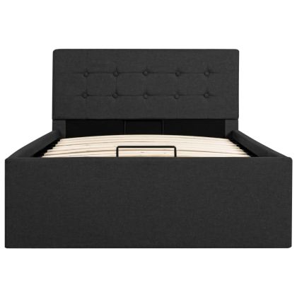 Легло с повдигащ механизъм, тъмносива, текстил, 100x200 см