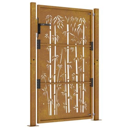 Градинска порта 100x150 см, кортенова стомана, дизайн от бамбук