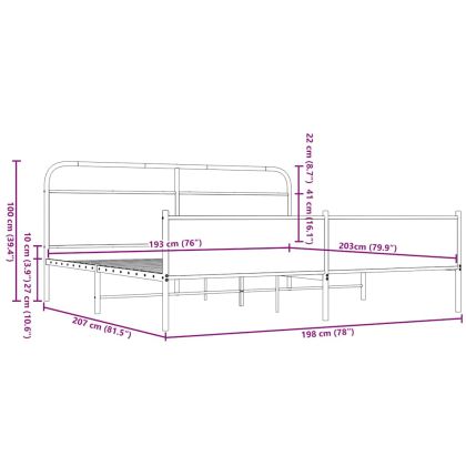 Метална рамка за легло, без матрак, кафяв дъб, 193x203 см