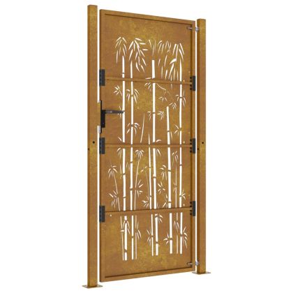 Градинска порта 100x200 см, кортенова стомана, дизайн от бамбук