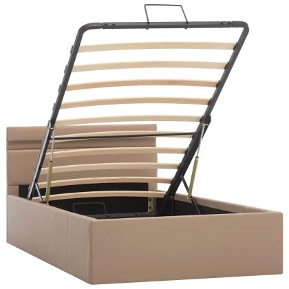 Хидравлично легло с LED капучино изкуствена кожа 90x200 cм