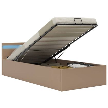 Хидравлично легло с LED капучино изкуствена кожа 90x200 cм