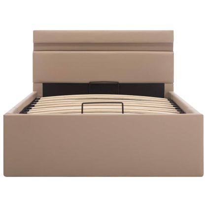 Хидравлично легло с LED капучино изкуствена кожа 90x200 cм