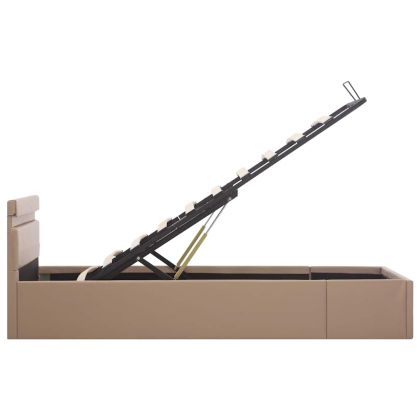 Хидравлично легло с LED капучино изкуствена кожа 90x200 cм