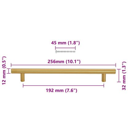 Дръжки за шкафове, 5 бр, златисти, 192 мм, неръждаема стомана