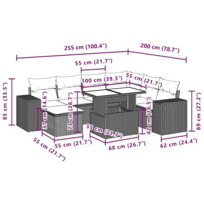 Градински комплект с възглавници, 8 части, кафяв, полиратан