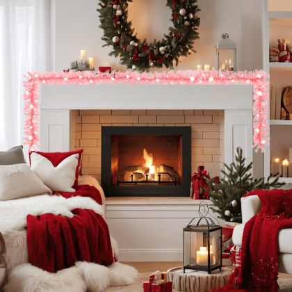 Коледен гирлянд с LED лампички, 20 м, розов