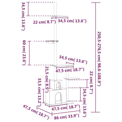 Котешко дърво тип "от пода до тавана" тъмносиво 250,5-276,5 см