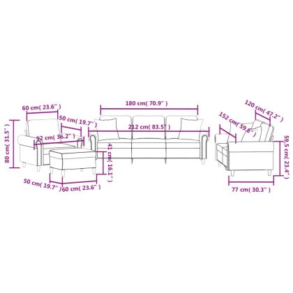 Комплект дивани 4 части с възглавници черен кадифе