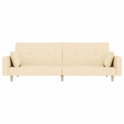2-местно разтегателно канапе с две възглавници кремаво текстил