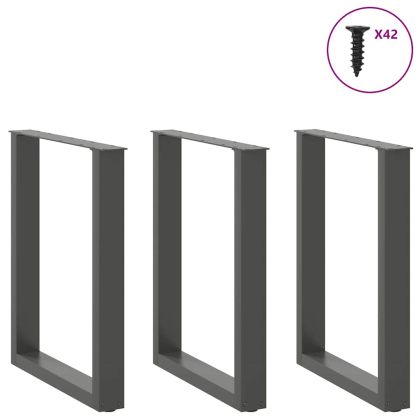 Крака за трапезна маса, U-образни, 3 бр., антрацит, 70x(72-73) см, стомана