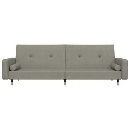 2-местно разтегателно канапе с 2 възглавници светлосиво, кадифе