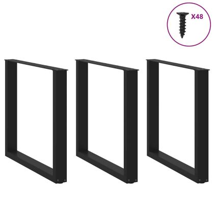 Крака за трапезна маса, U-образни, 3 бр., черни, 90 x (72-73) см, стомана