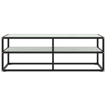 ТВ шкаф, черен, бяло мраморно стъкло, 120x40x40 см