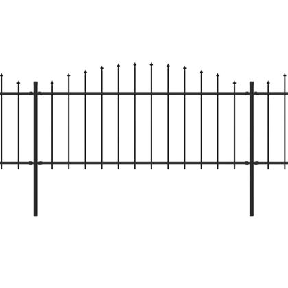 Градинска ограда с пики, стомана, (0,5-0,75)x3,4 м, черна