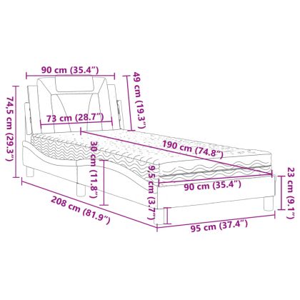 Легло Viana без матрак, сиво, 90x190 см, изкуствена кожа