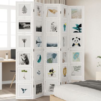 Разделител за стая, 5 панела, бял, дърво пауловния масив