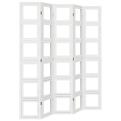 Разделител за стая, 5 панела, бял, дърво пауловния масив