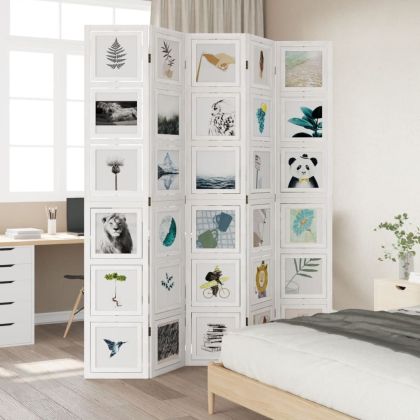 Разделител за стая, 5 панела, бял, дърво пауловния масив