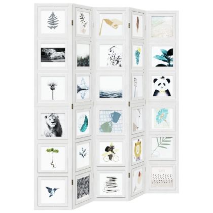 Разделител за стая, 5 панела, бял, дърво пауловния масив