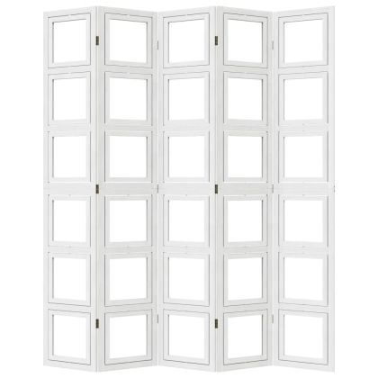 Разделител за стая, 5 панела, бял, дърво пауловния масив