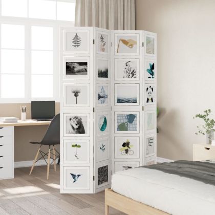 Разделител за стая, 4 панела, бял, дърво пауловния масив