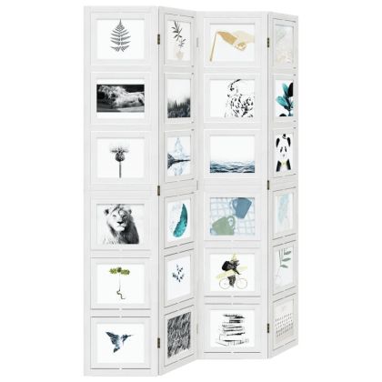 Разделител за стая, 4 панела, бял, дърво пауловния масив