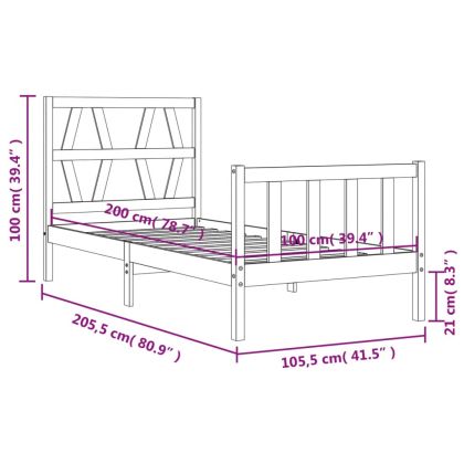 Рамка за легло без матрак, 100x200 см, бор масив