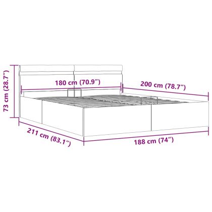 Легло с повдигащ механизъм и LED тъмносиво текстил 180x200 см