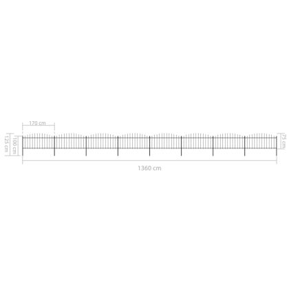 Градинска ограда с връх тип копие, стомана, 1426x75 см, черна