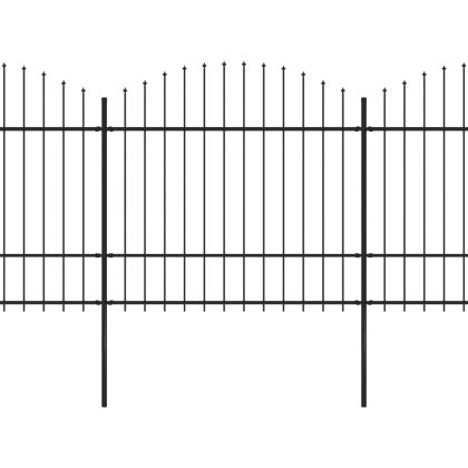 Градинска ограда с връх тип „копие“, стомана, 1070x175 см, черна