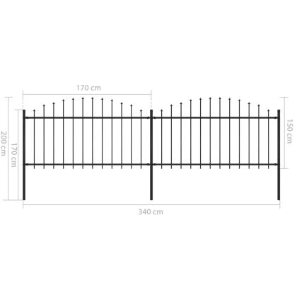 Градинска ограда с връх тип копие, стомана, 359x150 см, черна