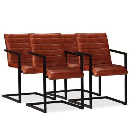 Трапезни столове, 4 бр, кафяви, естествена кожа