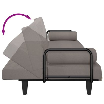 Разтегателен диван с подлакътници, таупе, плат