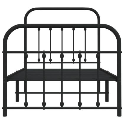 Метална рамка за легло с горна и долна табла, черна, 90x200 см