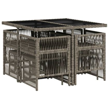 Градински трапезен комплект 9 части с възглавници сив полиратан