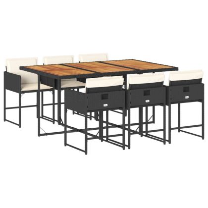 Градински трапезен комплект 7 части възглавници черен полиратан