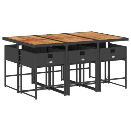 Градински трапезен комплект 7 части възглавници черен полиратан